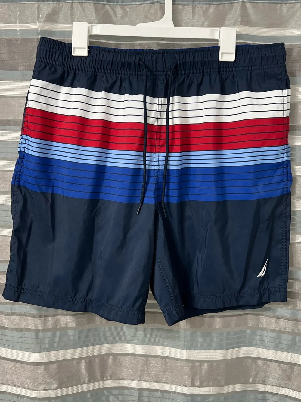 Nautica Navy Swim Shorts with Red, White & Blue Stripes